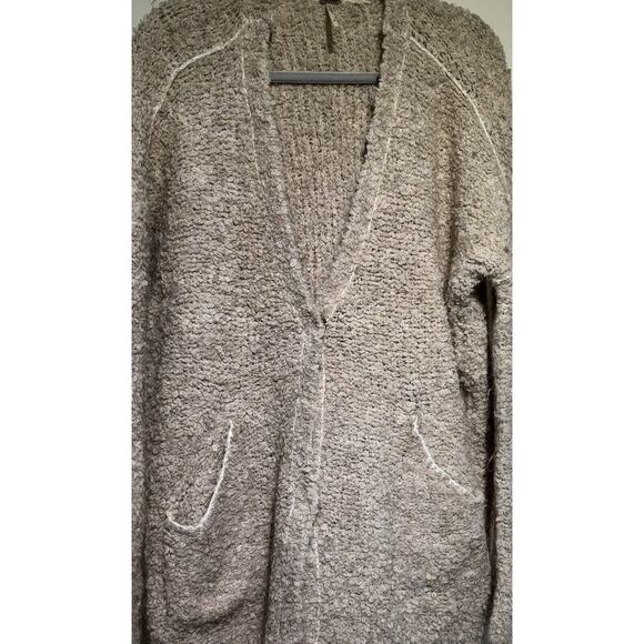 Free People Boucle Alpaca Cardigan Sweater Khaki/White Oversized SMALL - Picture 4 of 12